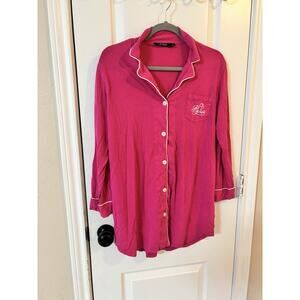 Lauren Ralph Lauren Women M Pink Long Sleeve Notch Collar Button Up Sleep Shirt
